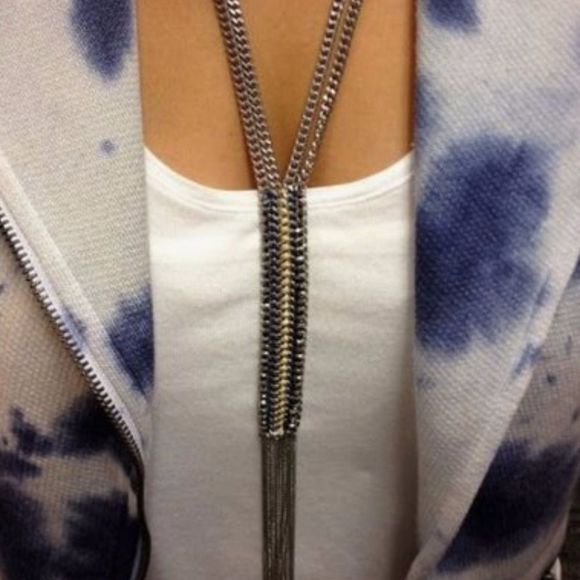 Stella & Dot Tessa Fringe Necklace – Mixed Metal Tassel Pendant - Picture 4 of 11